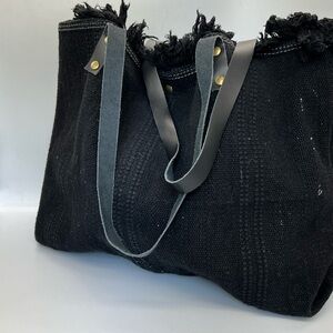 Black Fringe Persaman Tote Bag - Women's Everyday Shoulder Bag